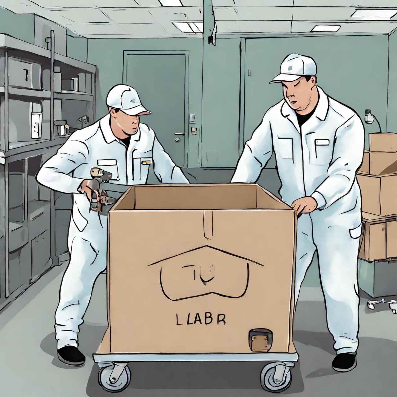 Removal men clearing lab cartoon